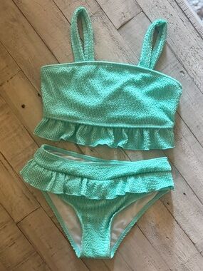SHEIN Mint Ruffle Two-Piece Girls' Swim Bikini